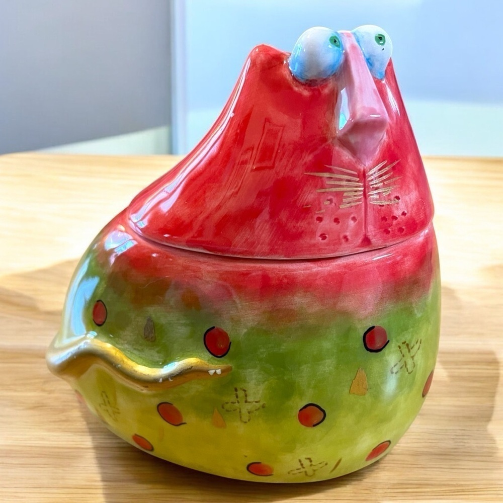 Studio design works “joy cats” sugar bowl, ceramic, hand painted, delightful